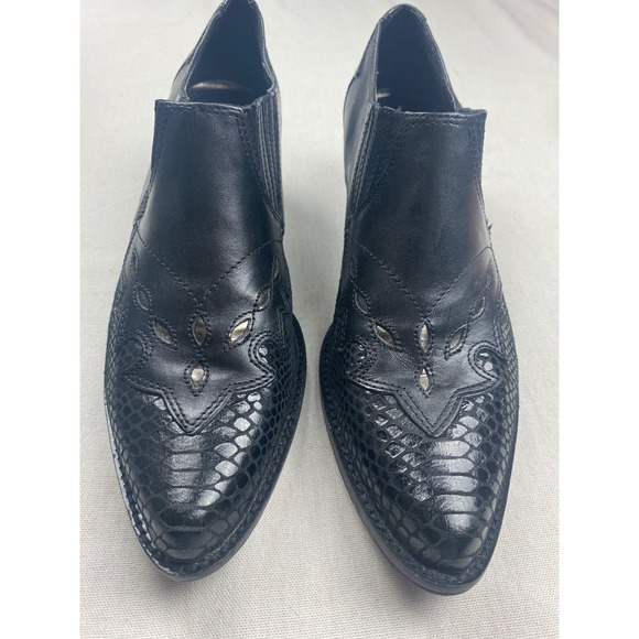 Reba Shoes - Reba Lane Black Leather Snakeskin Western Ankle Boots Pointed Toe 8M